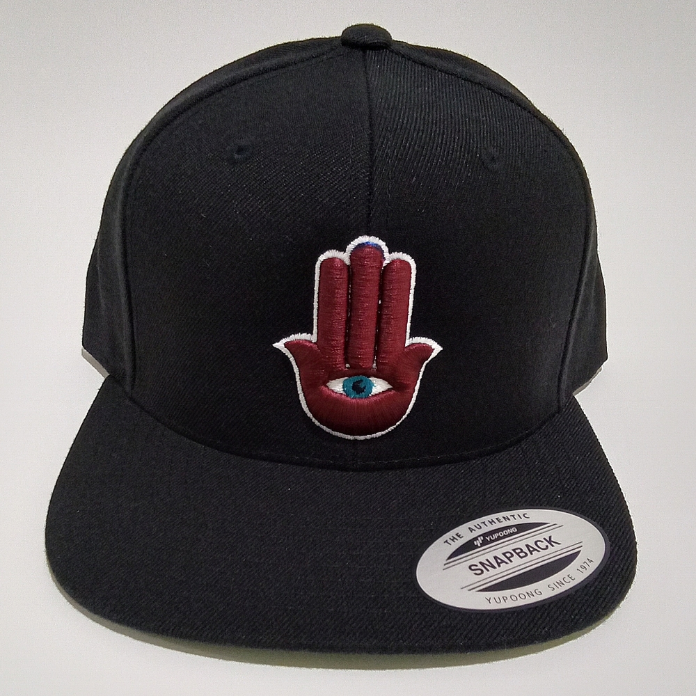 Hamsa Hand 3rd Eye 3D Embroidered Black Snapback Hat Flat Bill 6 Panel Yupoong